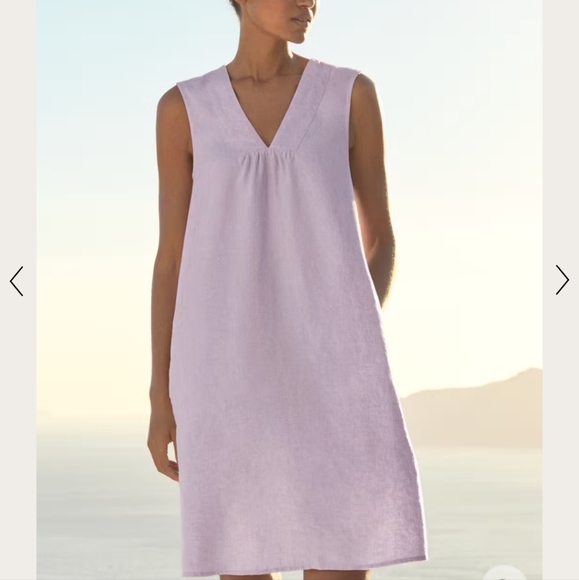 Poetry Minimalist A Shape Linen Lavender Sleeveless V-Neck Dress Sz 12 Pockets - Picture 1 of 7